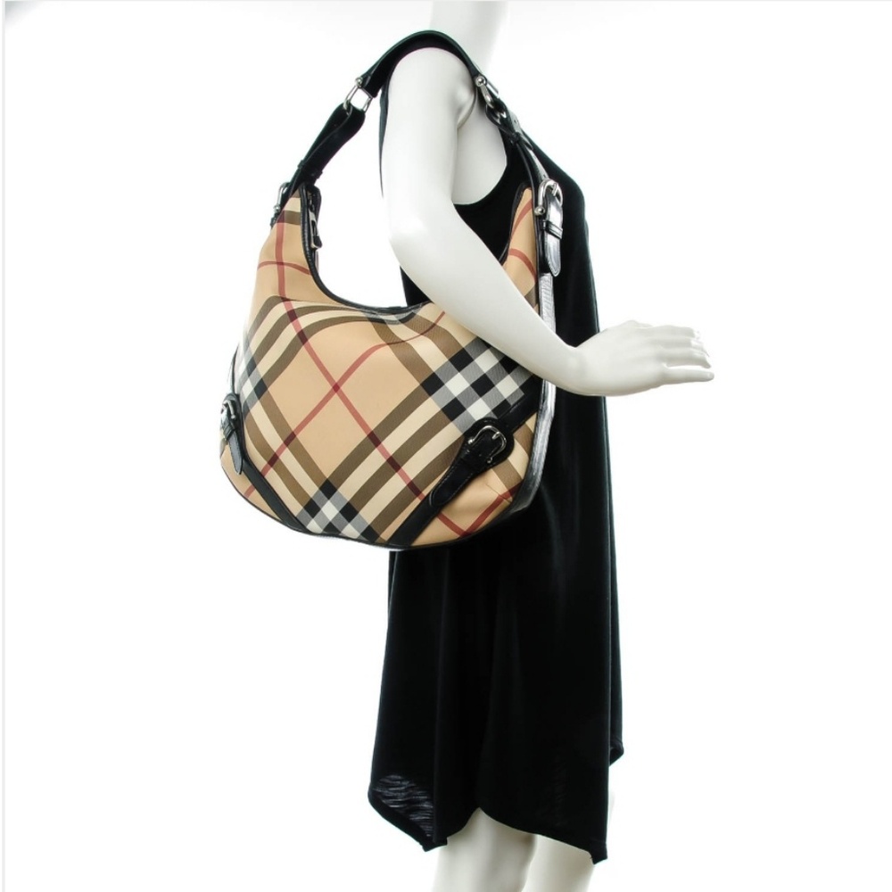 BURBERRY Supernova Check Large Hobo Black
